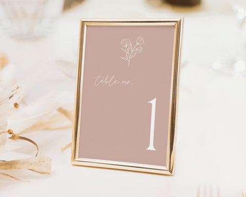 Table Numbers Template, Pink Botanical Wedding Table Numbers, Editable Minimalist Botanical Table Numbers Template, 5x7, 4x6, Peyton