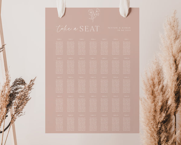 Seating Chart, Wedding Seating Chart, Modern Seating Chart Template, Minimalist Seating Chart, Botanical Editable Seating Chart, Peyton