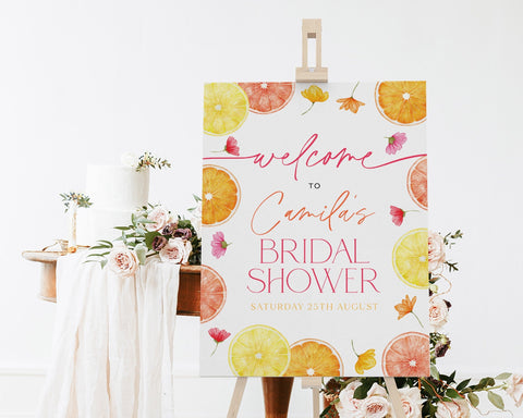 Citrus Lemon Bridal Shower Welcome Sign, She Found Her Main Squeeze Welcome Sign Printable Template, Instant Download, Citrus Flowers Bright
