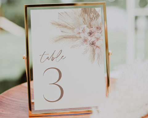 Printable Boho Table Numbers Template, Modern Wedding Table Numbers, Boho Table Numbers, Boho Floral Table Number Template, 5x7, 4x6, Olive
