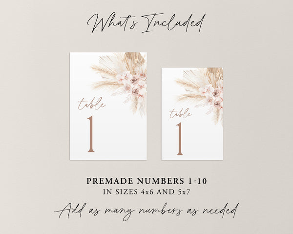 Printable Boho Table Numbers Template, Modern Wedding Table Numbers, Boho Table Numbers, Boho Floral Table Number Template, 5x7, 4x6, Olive
